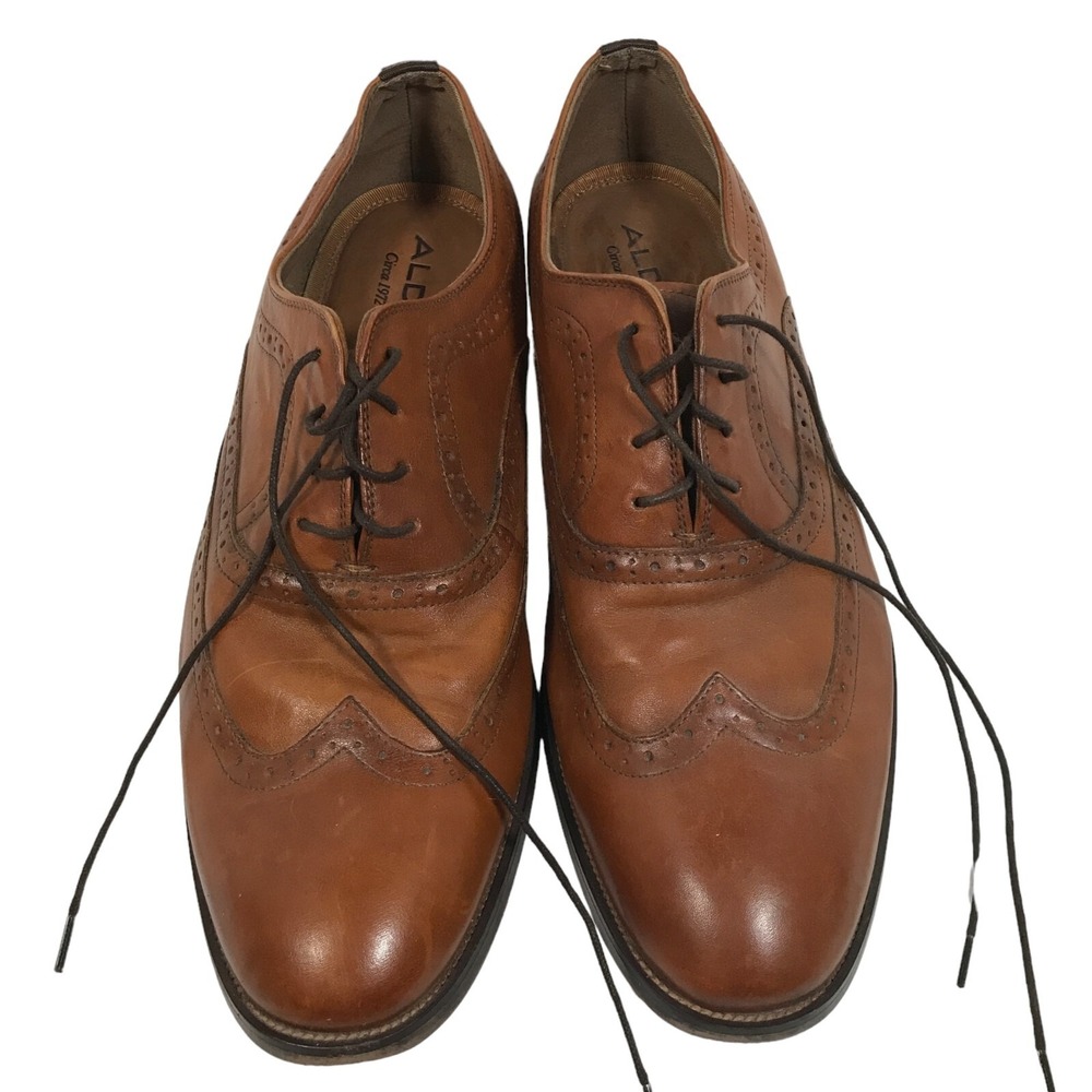 Aldo Mens US 12‎ Brown Leather Wingtip Oxford Lace-Up Dress Shoes